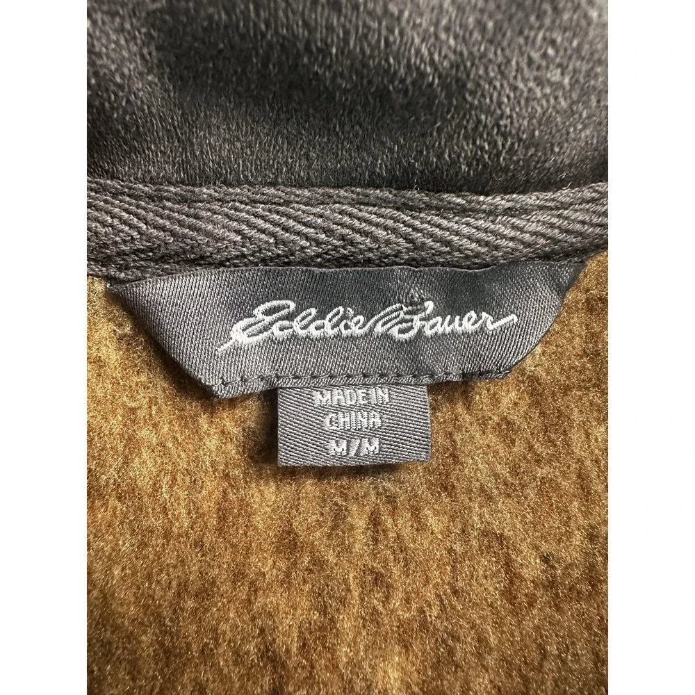 Eddie Bauer Sweater Mens Medium Brown Quarter Zip Fleece Pullover Pockets Sherpa